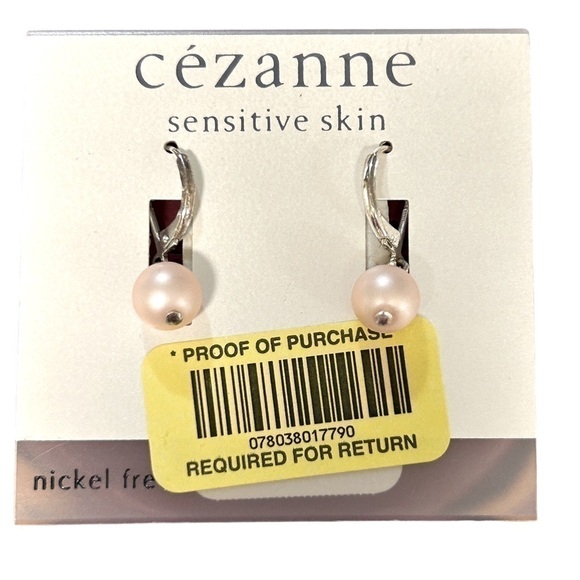 Cezanne Faux Pink Pearl Earrings Nickel Free Sensitive Skin Lever Dangle NWT - Picture 1 of 3